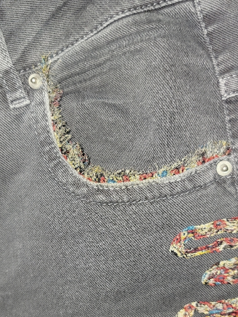 Isabel Marant ÈTOILE Charcoal Gray Cropped Jeans with Side Lace Trim - Picture 4 of 16